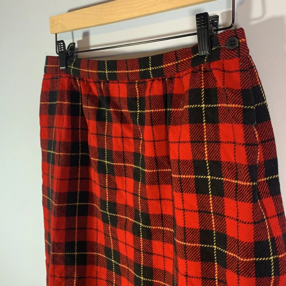 Pendleton size 16 p wool red black yellow scotch plaid tartan midi skirt vintage - Picture 3 of 10